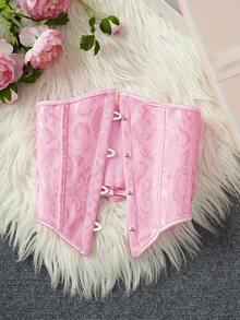 甜美粉色提花束腰带，前扣式设计，后系带，鱼骨支撑防止走光，性感装扮必备配饰，紧身胸衣 - 淺粉色 - 查看 8