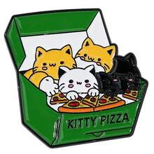 1pc Cute Cat Food Metal Badge, Hamburger Pizza Treasure Box, Creative Cartoon Enamel Brooch Accessory Set - Multicolor - View 12