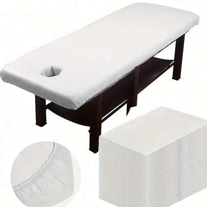 High Quality Disposable Bed Sheets With Face Hole - Made Of Breathable SMS Non-Woven Fabric, Ideal For Massage, Beauty Salons And Tattoo Services.