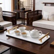 1pc Acrylic Tray With Gold-Color Handle, Suitable For Vanity, Bathroom, Kitchen, Nightstand Storage And Display - Multicolor - View 3