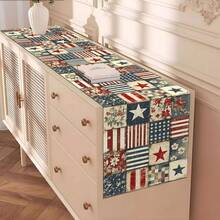 Toalha de Mesa Vintage do 4 de Julho, Versão Mini Patchwork, 250th Aniversário do Dia da Independência Americana, Decoração de Festa Patriótica, Decoração de Mesa de Cozinha Doméstica, 13x35/13x47/13x59/13x72/13x90/13x108 Polegadas - Multicolorido - Visão 9