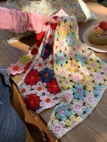 夏季沙滩防晒头巾，女士波西米亚风度假装扮，手工针织三角围巾，发带，花卉头巾，复古法式手工钩编三角围巾，可爱花朵发带，乡村风拍照配饰女士头巾夏季沙滩发带 - 彩色 - 查看 3