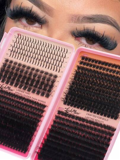 Fengxiu Eyelash 1 Karton/2 Kartons 640 Stücke/680 Stücke/1280 Stücke/1360 Stücke 50D+60D+80D+100D+120D Locken Einzelwimpern Verlängerungen, dick, flauschig & voluminös, Katzenaugen & Cluster Stil, segmentiertes Design - ideal für DIY Make-up, anfängerfreundlich, wiederverwendbar, flauschige Wimpern, dramatische Wimpern, Volumen Wimpern, perfekt für Halloween, Weihnachten & Party Looks