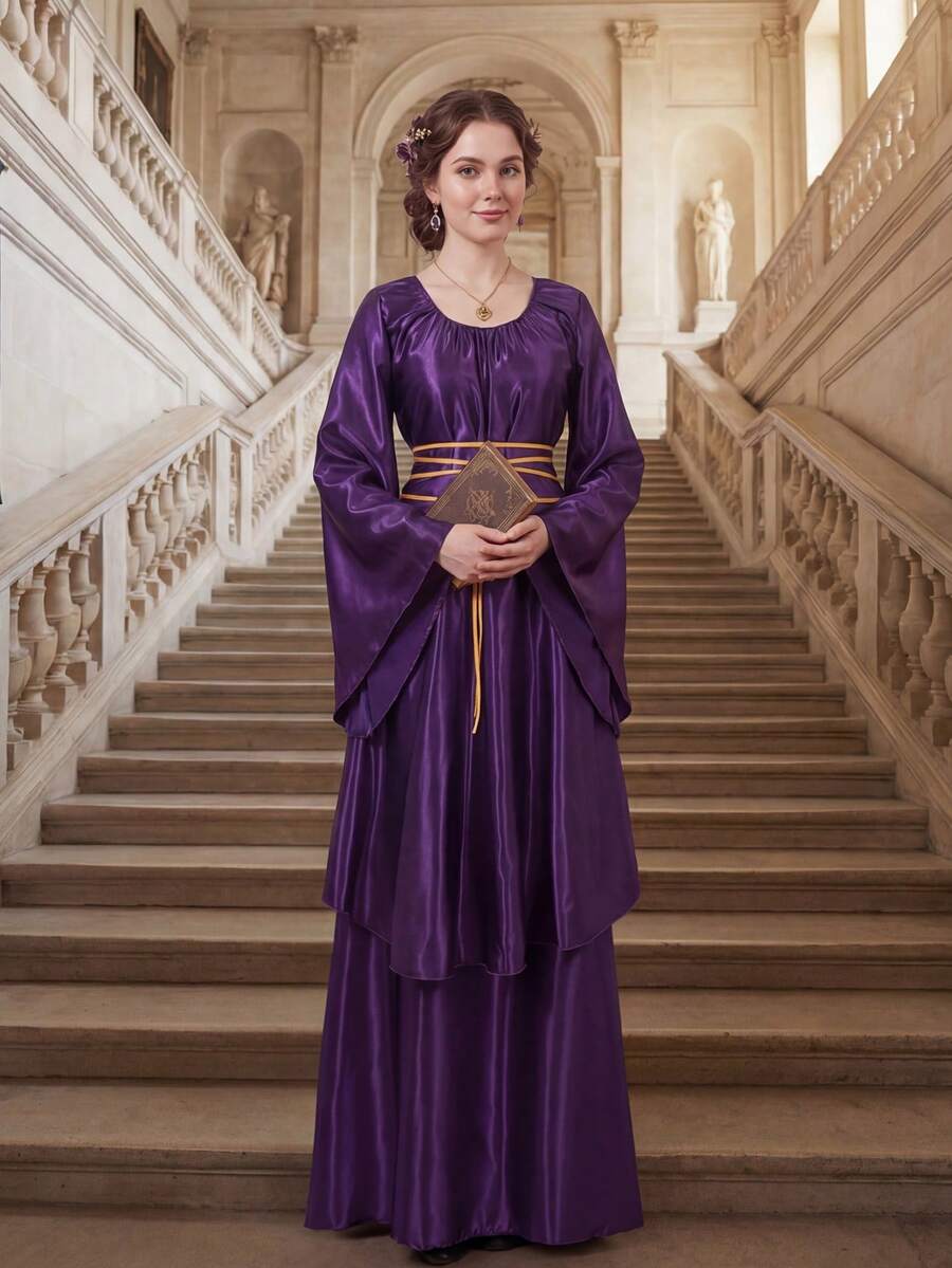 Renaissance Dress Women  Medieval Faire Costumes Halloween Cosplay Over Dress Retro Gown Long Dress - 紫色 - 查看 1