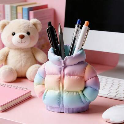 1个3D立体泡泡印花渐变色桌面收纳盒，可爱笔筒，创意办公桌装饰，独特礼物，适合游戏玩家、学生、同事，耐用桌面配件