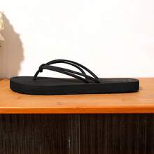 Women's Casual Daily Vacation Beach Flat Flip Flops - Black - View 7