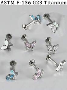 1PC Khuyên tai hình bướm G23 bằng titan, khuyên môi có ren trong, khuyên tai sụn tai, khuyên tai sụn vành tai, khuyên tai phẳng, khuyên tai đá opal và đá cubic zirconia, khuyên tai hình bầu dục, khuyên tai Monroe, khuyên tai vành tai, khuyên tai sáng bóng dành cho nữ - 1 khuyên môi hình bướm bằng titan - Xem 6