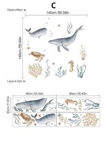 1件裝海洋動物水下世界牆貼，房間牆面裝飾貼紙，臥室客廳玄關背景牆壁畫，防水防油自黏可移除牆貼，適用房間、居家、牆面、浴室、臥室裝飾 - 牆貼 - 查看 13