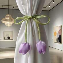 2pcs Double-Head Tulip Flower Design Curtain Tie Backs, New Style Living Room Curtain Voile Tiebacks, Woven Curtain Ribbons, Curtain Decor Tapes - Multicolor - View 6