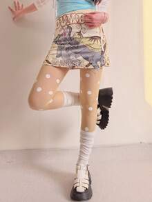 Retro Large-Scale Polka Dot Pantyhose, Fashionable Multi-Color Contrasting Polka Dot Stockings, Sweet, Cool, Ish Style Leg Accessories, Ultra-Thin Transparent Base Layer  Pantyhose For Women. - 黃色 - 查看 6