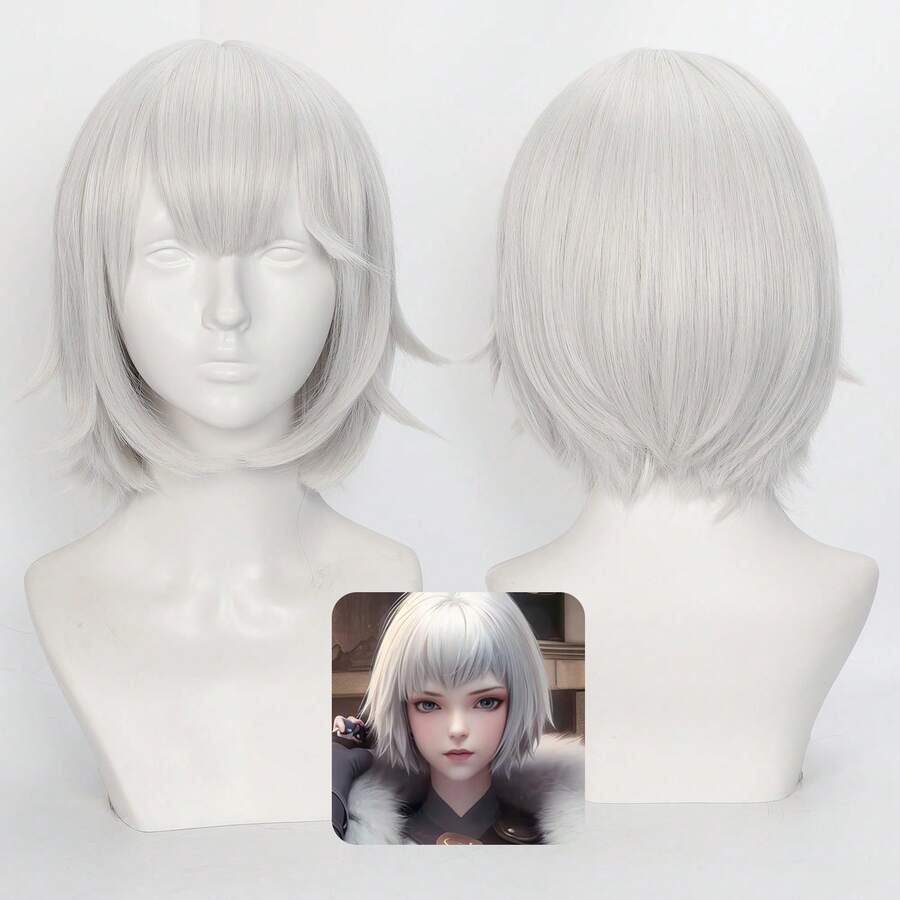 Yewell 12英寸角色扮演假发 日常系列日式角色扮演头饰系列 多风格卡通动漫演绎 适合私人派对 日常角色扮演 万圣节 - 銀色 - 查看 1