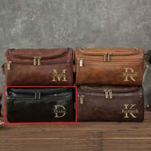 Personalized Men's Leather Toiletry Bag, Groomsmen Gifts, Engraved Dopp Kit, Gift For Him, Travel Toiletry Bag, Men's Leather Accessory Men's Toiletry Bag, Leather Toiletry Bag, Groomsmen Dopp Kit, Dopp Kit, Anniversary Gift, Wash Bag, Personalized Gift, Leather Accessory, Gift For Men, Multifunction, Versatile, Large Capacity, Lightweight, Functional - Multicolor - View 12