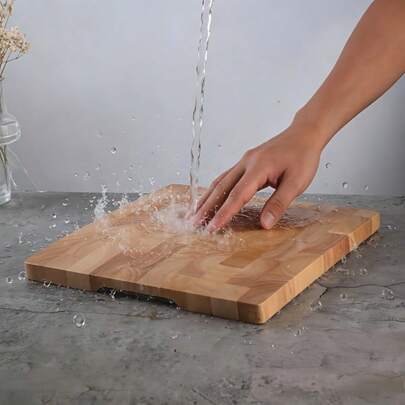 MIYORK 1 pieza Tabla de cortar de madera de caucho, tabla de cortar de madera, accesorio de cocina, tabla de cortar de grano vertical sólido y grueso, resistente y a prueba de grietas, artículo esencial de cocina, regalo ideal para inauguración de casa