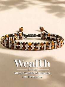 Pulsera hecha a mano de cuentas de piedra de ojo de tigre de doble capa, accesorio tejido de estilo punk hipoalergénico, adecuado para uso diario y como regalo - Multicolor - View 6