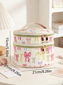 1 chiếc túi đựng mỹ phẩm hình nơ Dopamine dành cho bé gái, túi đựng mỹ phẩm hình trụ dung tích lớn bằng da cao cấp có ngăn đựng cọ, túi đựng đồ chăm sóc da khi đi du lịch. - Nhiều màu - Xem 8