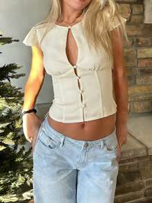 Top de verano, top casual para mujer, top amarillo, adecuado para uso diario y verano, top lindo, adecuado para mujeres, top elegante para mujer, top para salir, top fluido - Albaricoque - Ver 4
