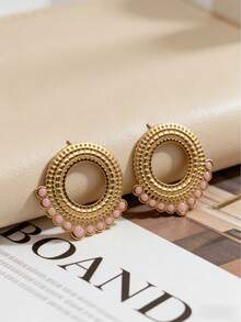 OBOVAY 1 par de pendientes de mujer con diseño de aro hueco de doble capa, combinando estilo de corte vintage, lujo francés y encanto vintage de mediana edad, sentido de diseño único, adecuado para el uso diario, citas, fiestas y regalo del Día de la Madre - Anillo ahuecado - Ver 5