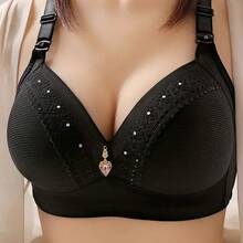 Gathered Side Lifting Underwear Breasts Brassiere Large Size Bra Full Cup Underwear Brassiere No Steel Ring  Bra - AAPurple - Xem 6