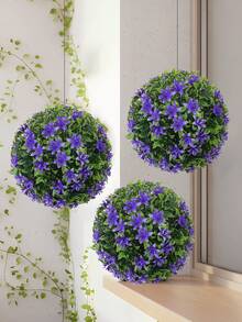 1pc Artificial Flower Ball, Rose Eucalyptus Grass Ball, PE Material, Outdoor Wedding Season Decor, Easy To Disassemble, Easy To Maintain, Party Events, Birthday Party Decorations, Home Decor, Outdoor Room Bedroom Wedding Kitchen Garden Decorations - Purple - View 2