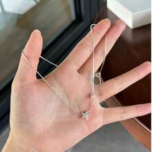 1 chiếc vòng cổ hình sao biển và ngọc trai giả mạ đồng bạc, kiểu dáng tối giản tinh tế theo phong cách đảo, thích hợp để đeo hàng ngày hoặc làm quà tặng. - Bạc - Xem 3