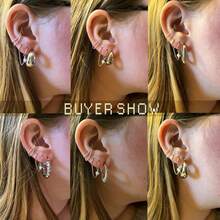 6 Pairs 14K Gold Plated Hoop Earrings Women Lightweight Chunky Hoop Earrings Multipack, Thick Open Twisted Huggie Hoops Earring Set Jewelry Gifts. - Silver - View 7