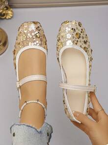 White Mesh With Gold Sequins