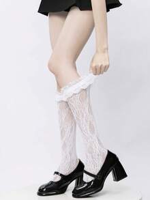 1/3 双春夏薄款过膝袜，芭蕾舞鞋款中筒袜，洛丽塔蝴蝶结袜，网眼镂空长袜，隐形袜，蕾丝边直筒袜 - 彩色 - 查看 7