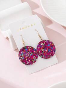 1 Pair Summer Vacation Shiny Disc Design Fashion Jewelry Earrings For Women, Perfect Gift For Parties And Gatherings - Red - View 3