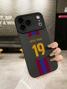 1pc #19 Phone Case, Barcelona Jersey Style Skin-Friendly Protective Cover, Daily Commute, Game Support, #19 Case, Barcelona Case, Barca Fan Case, Apple Protective Case, Phone Case Compatible With IPhone Case & Galaxy Case, Fits - Black - View 1