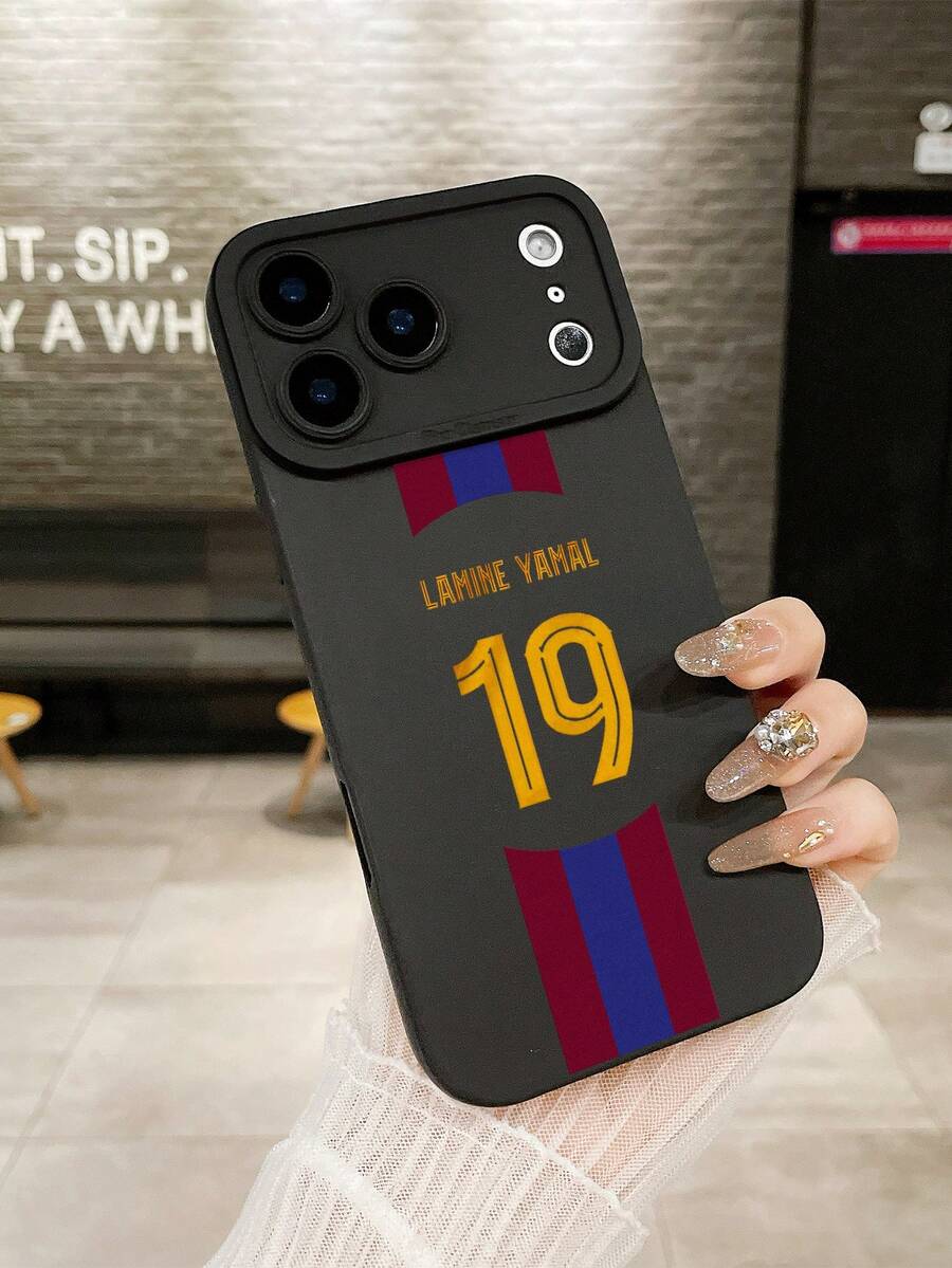 1pc #19 Phone Case, Barcelona Jersey Style Skin-Friendly Protective Cover, Daily Commute, Game Support, #19 Case, Barcelona Case, Barca Fan Case, Apple Protective Case, Phone Case Compatible With IPhone Case & Galaxy Case, Fits - Black - View 1