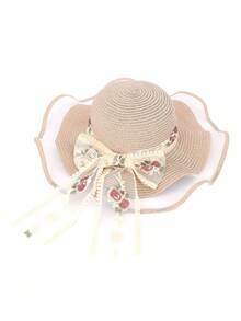 1 Pc Solid Color Casual Elegant Bohemian Straw Bow Wide Brim Round Top Sun Hat, UV Protection, Wind Proof, Decorative Strap, Fashionable, Versatile, Suitable For Commuting And Vacation, All Seasons - Round Straw Hat - View 14