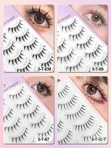 Waloshow 5 Cặp mi giả Manga Lashes, mi ngắn tự nhiên, dày dặn, dải mi trong suốt, nối mi mềm mại. - màu đen - Xem 2