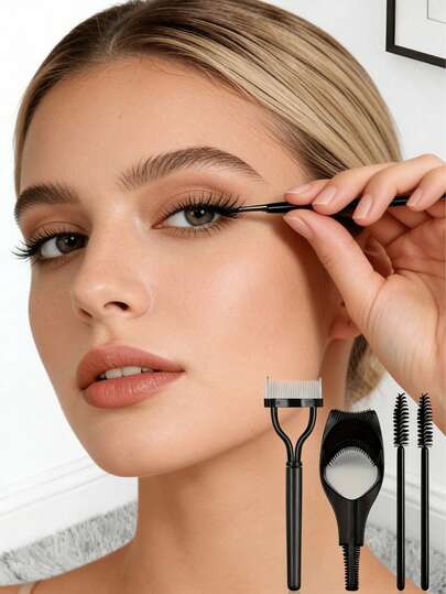 4pcs Eyelash Products - Eyelash Mascara Comb And Foldable Stainless Steel Eyelash Comb, Create Natural Lashes, Prevent Mascara Clogging. Black, Practical Makeup Eyelash Brush Application Assistant Guide Card Tool, Beauty Makeup Eyelash Separator Comb, Plastic Eyelash Protector Guide, Suitable For Women And Girls, Gift, Travel, Affordable Item, Travel Essential