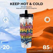 30oz  Colorful "Happy Birthday" Typography Stanley Style Tumbler Wrapped Graffiti SGRHO Mug - White - View 1