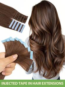 Invisible Injected Tape-In Hair Extensions Remy Human Hair Natural Straight Light Beige Skin Weft Seamless Invisible Tape Ins For Fine Thin Hair Reusable Tangle Free 12-20 Inch 20pcs/Pack Natural Looking Long Hair Extensions For Women Daily Party Wedding Prom Formal Events - Multicolor - View 24