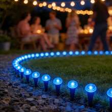 30Pcs Solar LED Pathway Lights Outdoor, 32Ft/10M,8 Modes, Solar Garden Lights Waterproof, Multi Color Landscape Stake Lights, In-Ground Yard Lawn Walkway Lights For Patio Backyard Camping Party Garden Decor - blått ljus - Visa 9