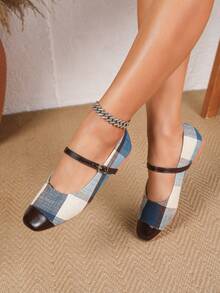 Damen bunte karierte bequeme Casual Flache Schuhe, elegante Preppy Stil Mary Jane Schuhe, weiche Sohle Ballett Schuhe für den Alltag, Einkaufen, Party, Büro, geeignet für alle Jahreszeiten - Verschiedenfarbig - Übersicht 6