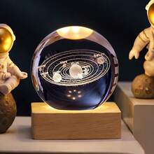 1pc 6cm 3D Engraved Crystal Ball Decor, With USB Power Plug And LED Illuminated Wooden Base, Home Desktop Decoration, USB 7-Color Gradient Nightlight, Holiday Party, Halloween, Christmas Gift - Khaki - View 30