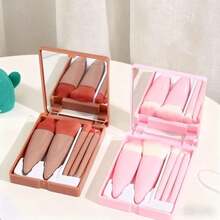 5-Piece Makeup Brush Set With Portable Mirror - Mini Compact Set - Soft Bristles - High Precision - Easy Application - Various Colors - Daily Use - Travel - Lightweight, Practical, Durable - 隨機的 - 查看 1