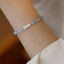 1 chiếc vòng tay đá Aquamarine với ngọc trai nước ngọt tự nhiên và hạt pha lê, trang sức cao cấp thanh lịch và đa năng. - Loại bướm - Xem 2