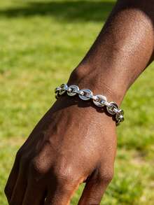 1PC Y2K Stacked Chain Bracelets Set | 5Pcs Punk Layered Gold Silver Bracelets For Women Men | Aesthetic Industrial Jewelry - Silver - View 3
