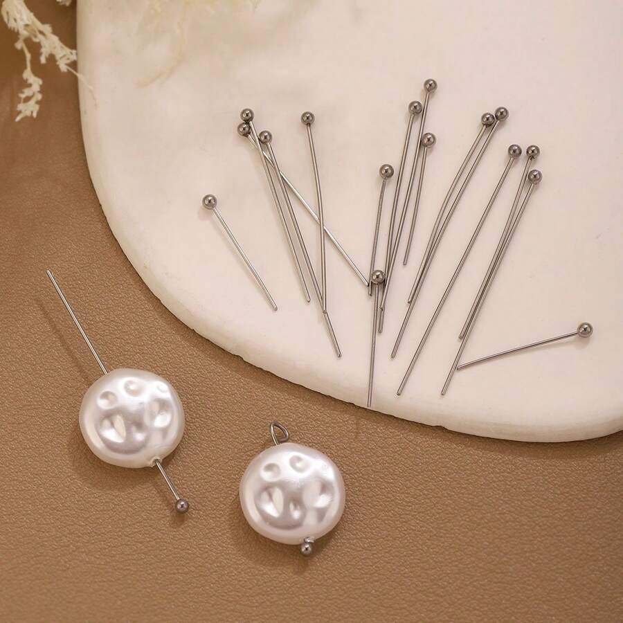 50-Piece Set Of Stainless Steel Fashion Ball Pins, Bead Pins, Round-Head Pins For DIY Beadwork, Pendants, And Jewelry Making Accessories - Silver - View 1