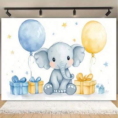 1 Tấm phông nền chủ đề voi "Là bé trai" thích hợp cho các bữa tiệc - Băng rôn tiệc sinh nhật, đám cưới, trang trí sinh nhật, bao gồm các họa tiết voi, thích hợp làm đạo cụ studio và tiệc tiết lộ giới tính.