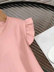 1pc Girls' Ruffle Sleeve Dress, Featuring "NOVA BEAT" Korean Style Graphic Print, Soft & Comfortable Fabric, Suitable For Daily Wear, Casual Outings, And Spring/Summer Gatherings - Pink - View 6