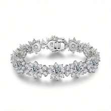 Sterling Silver VVS1 D Color 21.6cttw Sunflower Moissanite Bracelet Luxury Ladies Fine Jewelry Mother's Day St. Patrick's Day Gift - 銀色 - 查看 1