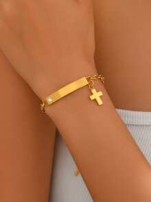 1 pieza Brazalete curvo de acero inoxidable minimalista y de moda, accesorio elegante y versátil adecuado para uso diario y vacaciones - Pulsera - Ver 2