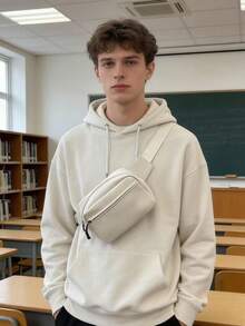 男士简约仿皮斜挎包，休闲胸包，防水单肩包，适合旅行和日常通勤 - 彩色 - 查看 8