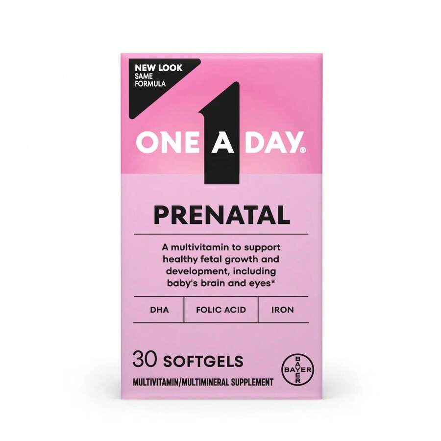 ONE A DAY Prenatal Vitamins- Folic Acid, Iron, Omega- 3 (DHA), Pregnancy Vitamins For Women, Prenatal Multivitamin For Mom And Baby Support, Pregnancy Must Haves 30 Ct (Packaging May Vary) - Không hương vị - Xem 1