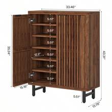 LITTLE TREE 29.53" 6-Tier Shoe Cabinet With Shutter Doors For Small Spaces,Retro Freestanding Shoe Organizer With Adjustable Shelves, Space-Saving Shoe Rack For Entryway Hallway Closet Apartment,Black&Dark Walnut - Dark Walnut - 查看 2
