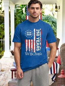 Men's 250th Anniversary US T-Shirt, American Flag T-Shirt, 4th Of July T-Shirt, 250th Anniversary Patriotic T-Shirts, Men's Cotton Graphic Tees And M - 藍色 - 查看 4